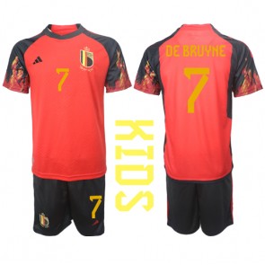 Belgien Kevin De Bruyne #7 kläder Barn VM 2022 Hemmatröja Kortärmad (+ korta byxor)